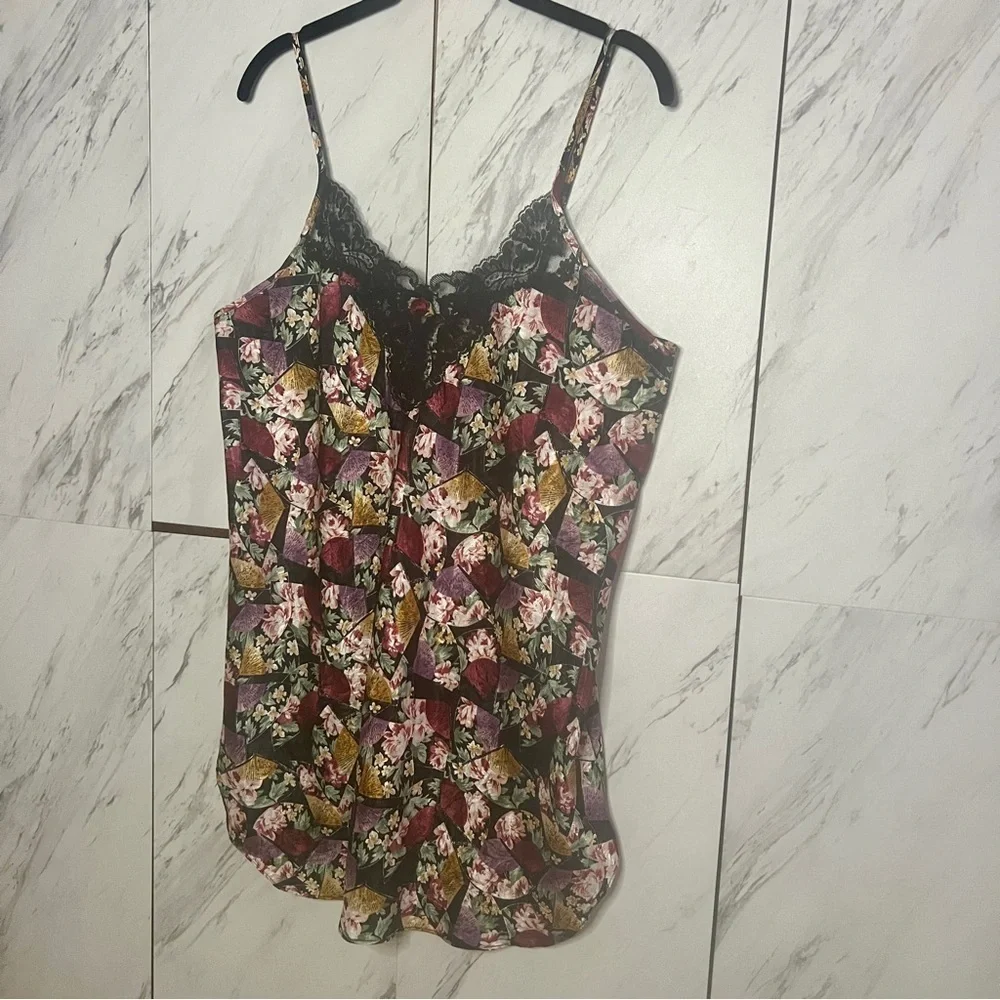 3/$60 NEW Vintage Amelia's Satin Floral Lace Trim Chemise Camisole Top SZ L - Picture 1 of 4